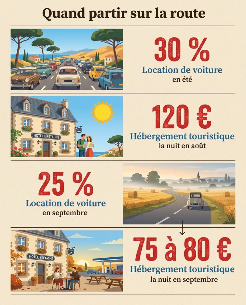 Infographie : meilleure saison pour maîtriser le budget d'un road trip en France