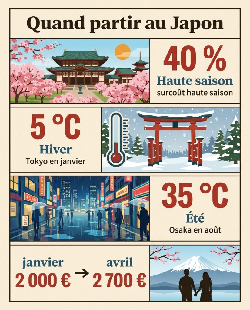 Schéma : meilleures périodes pour partir au Japon selon son budget