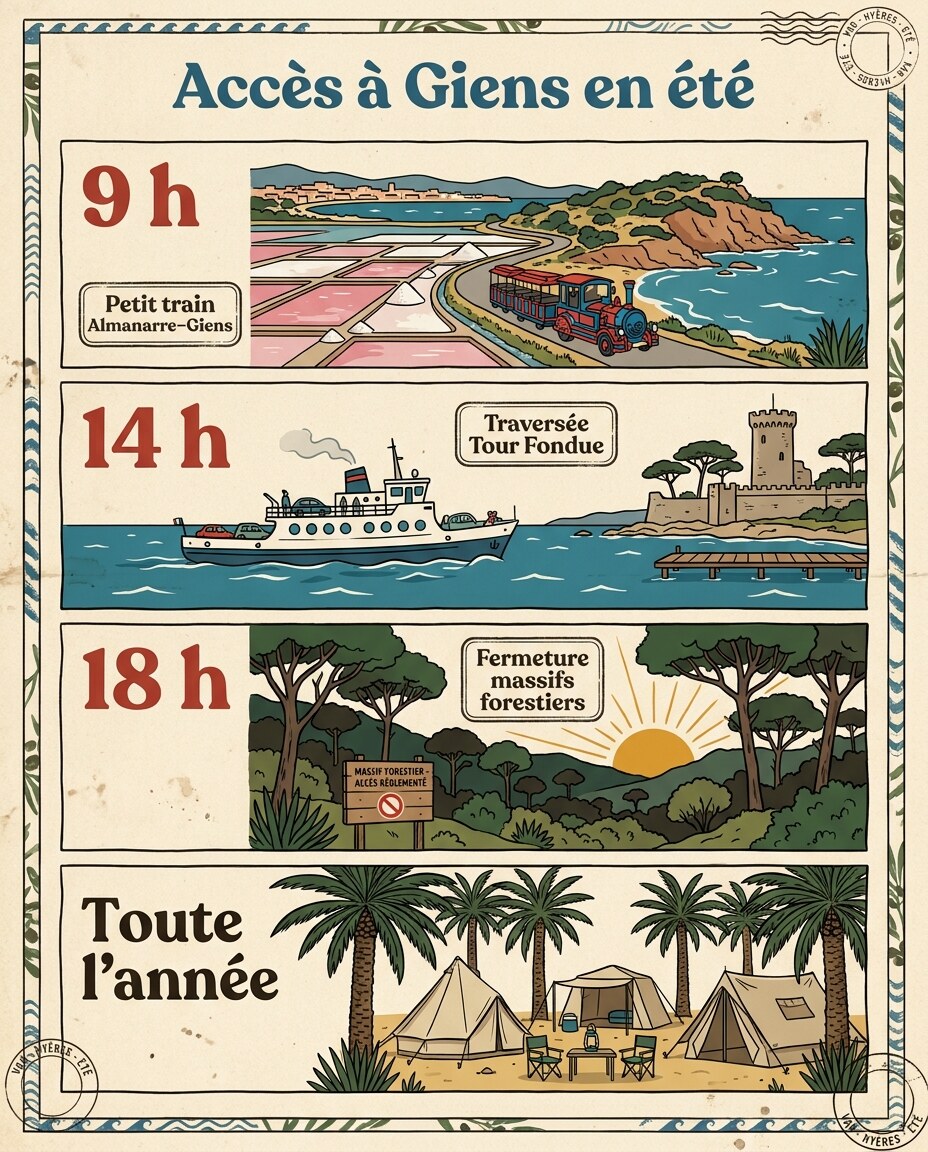 Infographie : accès à la presqu'île de giens en été