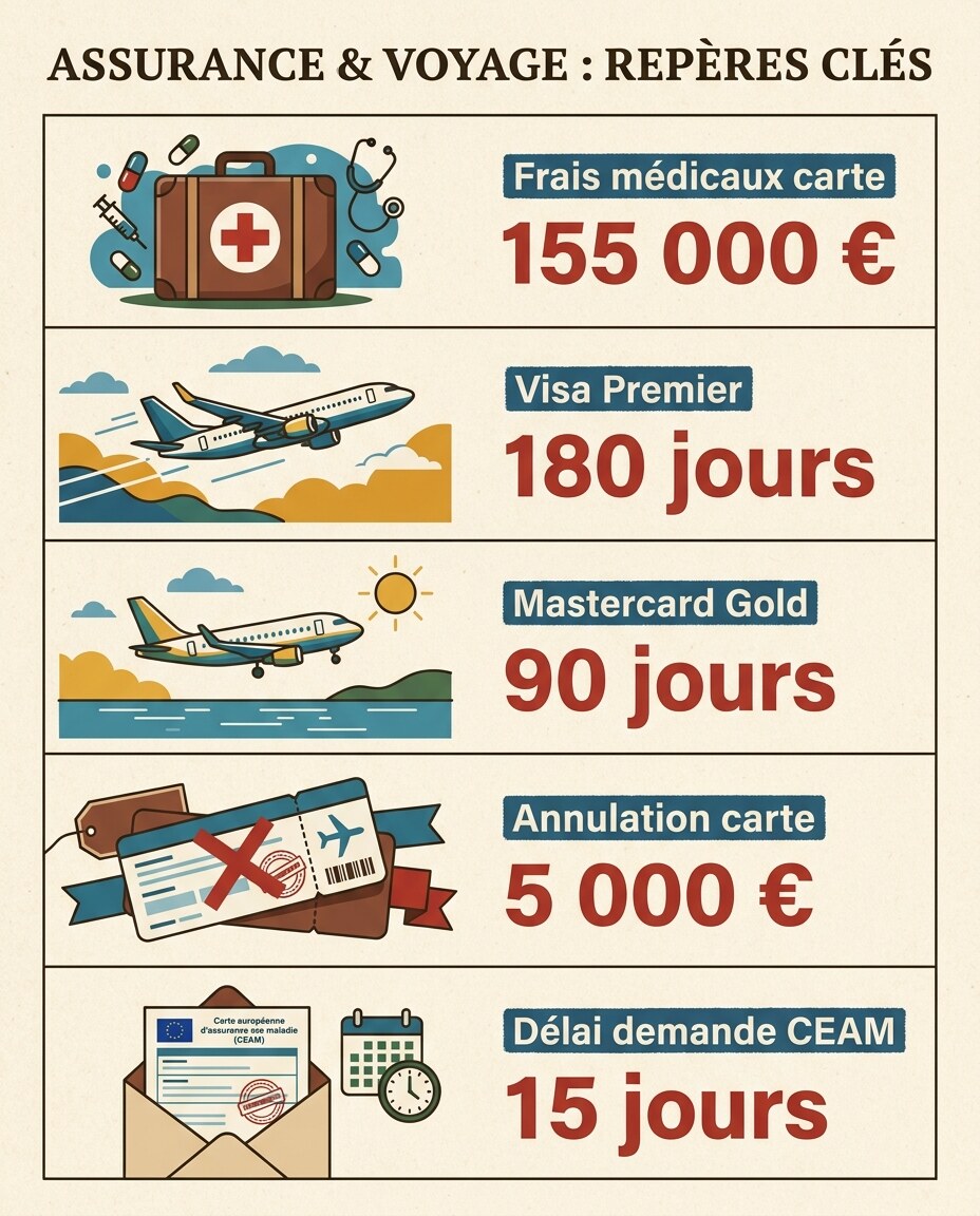 Schéma : alternatives aux assurances voyage avec carte bancaire et couverture CEAM
