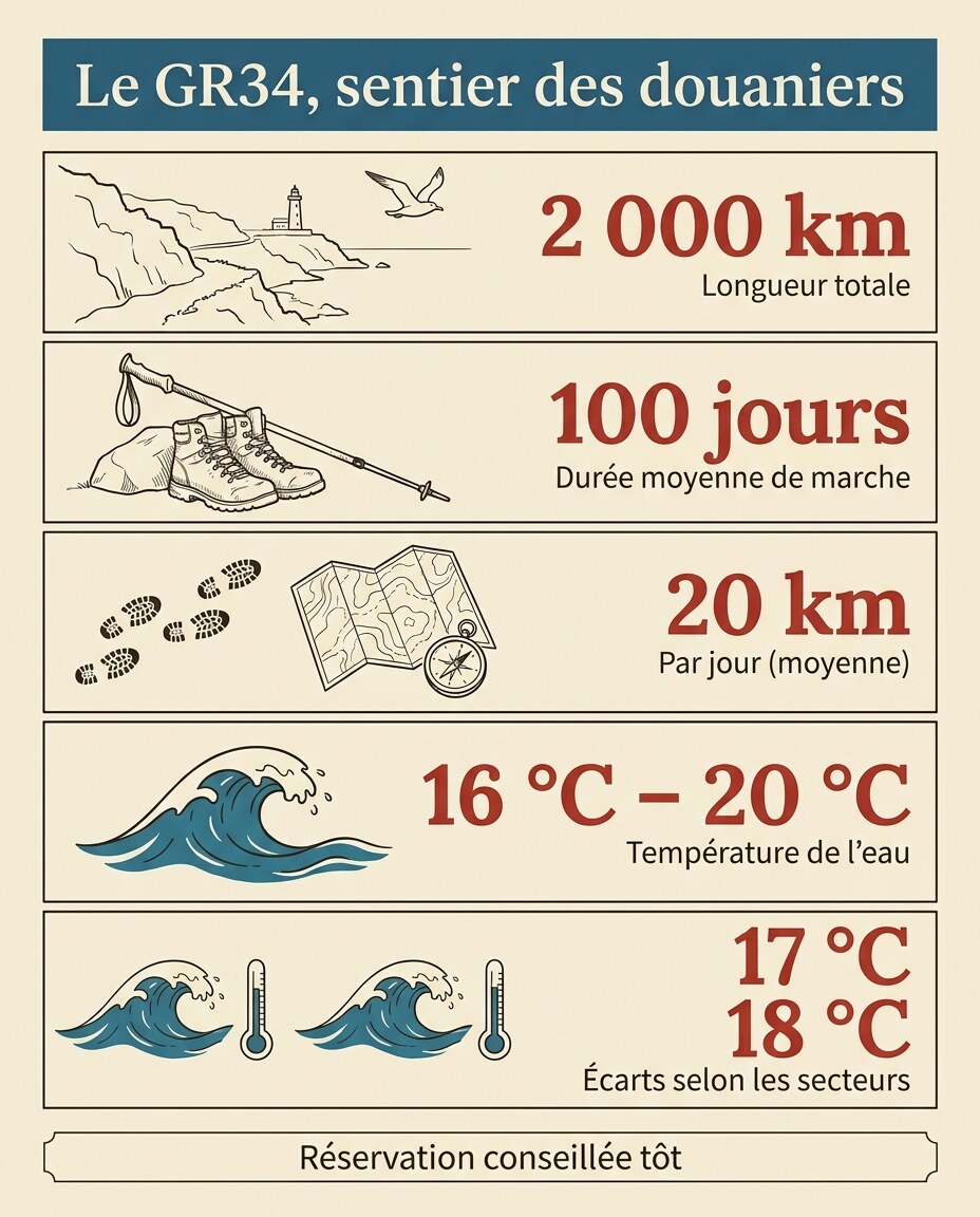 Infographie : itinéraires et sentiers côtiers le long du littoral breton