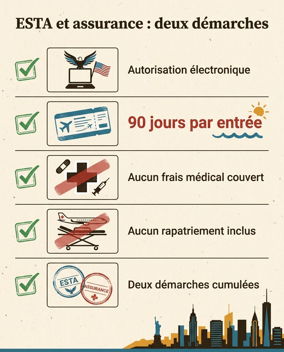 Infographie : comparaison entre ESTA et assurance voyage pour les USA