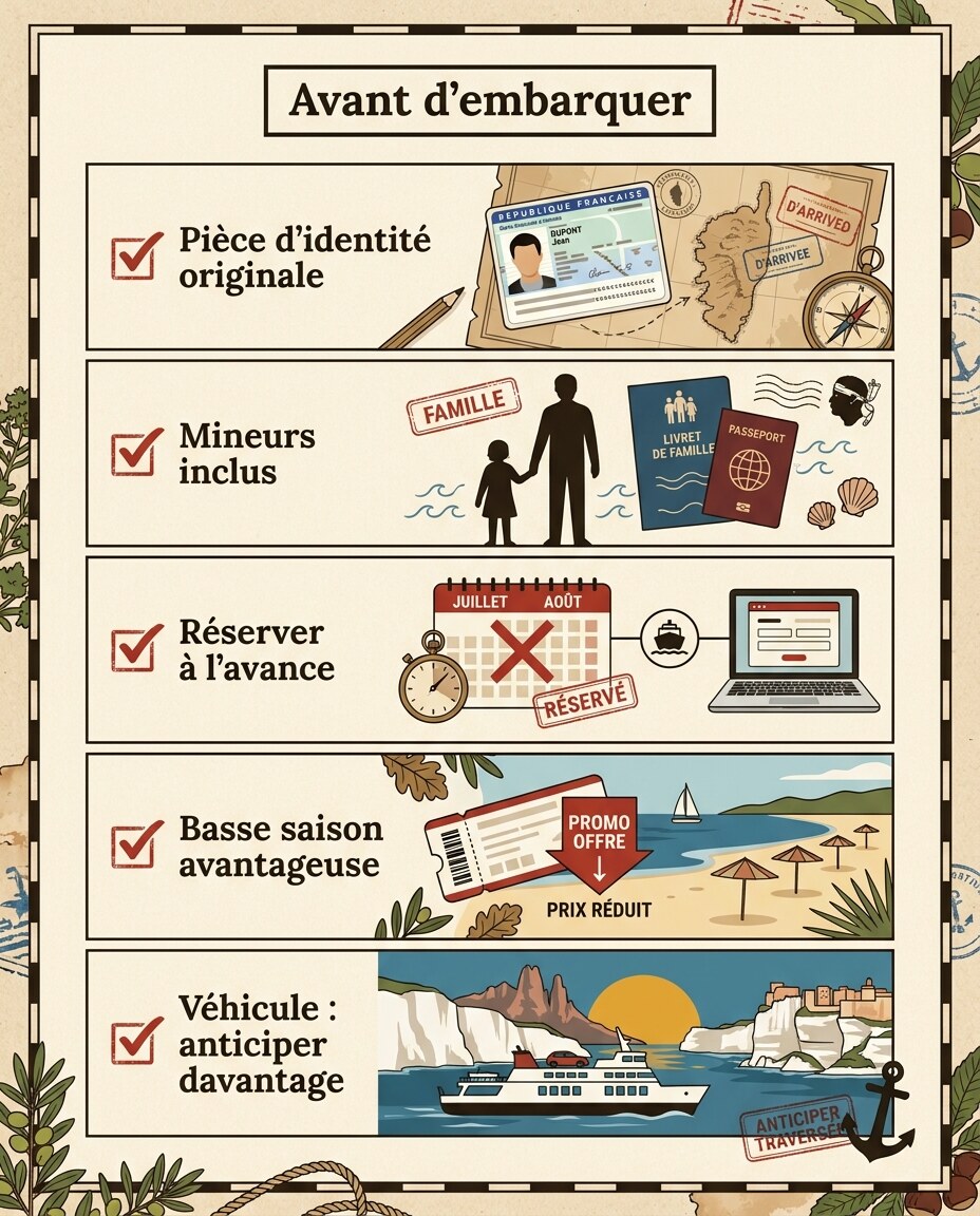 Infographie : formalités et préparation avant d'embarquer pour la corse