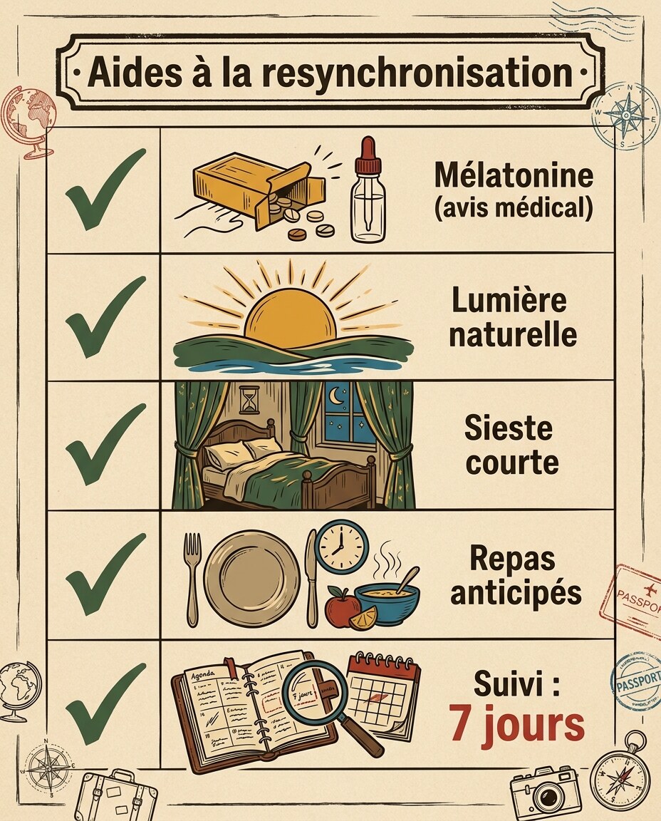 Infographie : mélatonine et autres aides à la resynchronisation