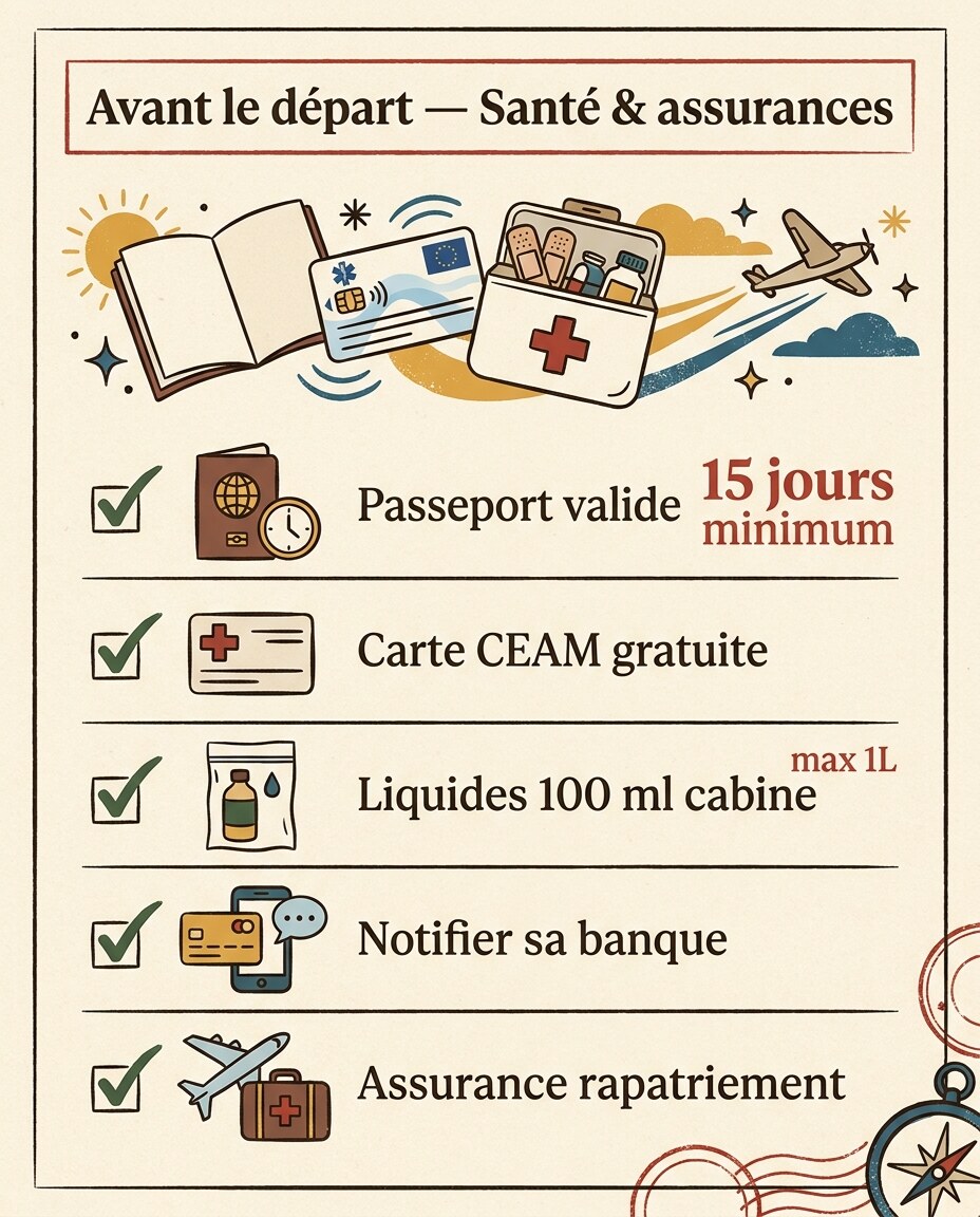 Infographie : santé et assurances : préparer le départ sans angles morts