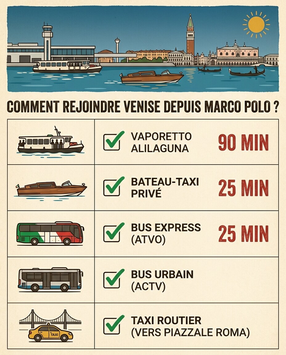 Infographie : se rendre à venise depuis l'aéroport marco polo