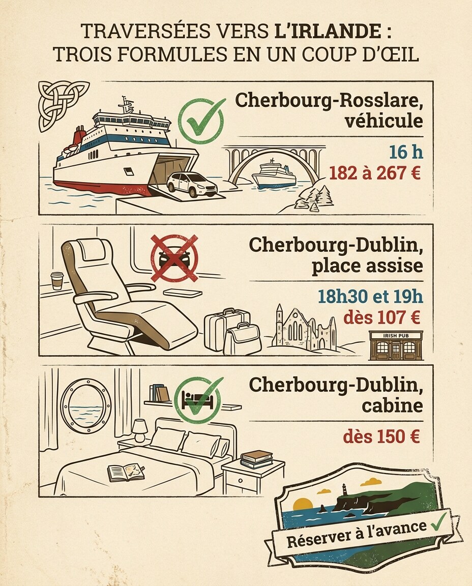 Infographie : comparaison des tarifs de traversée et processus de réservation en ligne