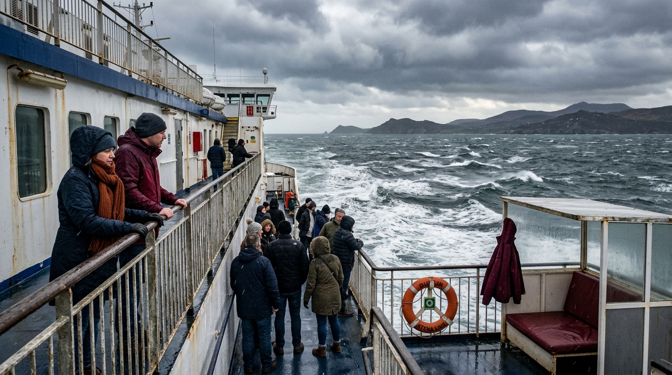 Passager consultant son billet avant l'embarquement pour traverser vers l'Irlande