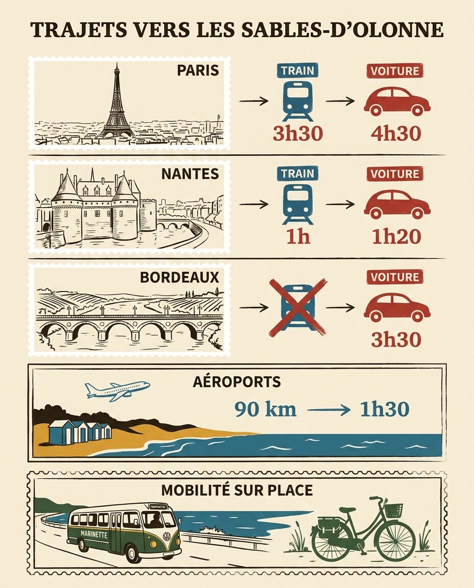 Infographie : moyens d'accès et options de transport pour rejoindre Sables-d'Olonne