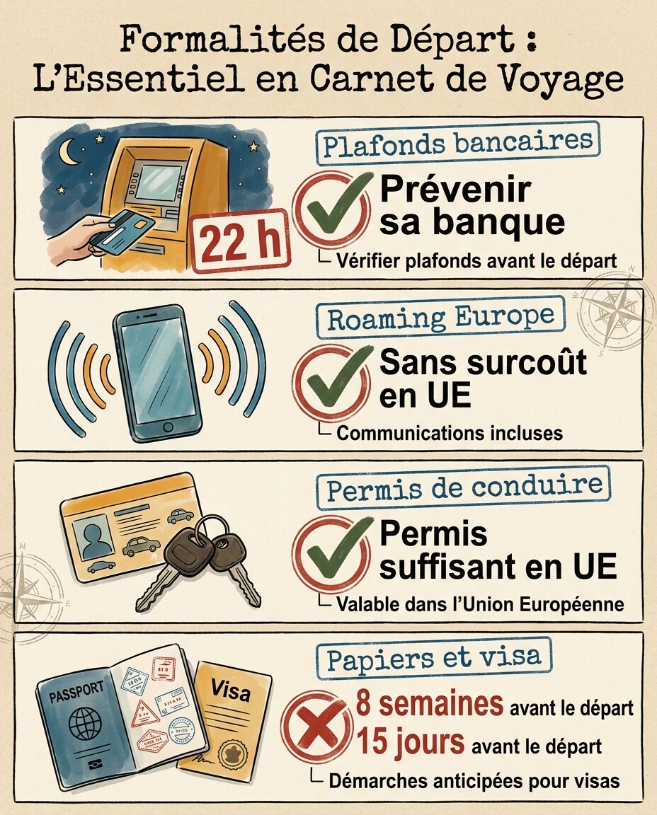Schéma : comptes bancaires, codes secrets et papiers administratifs à vérifier
