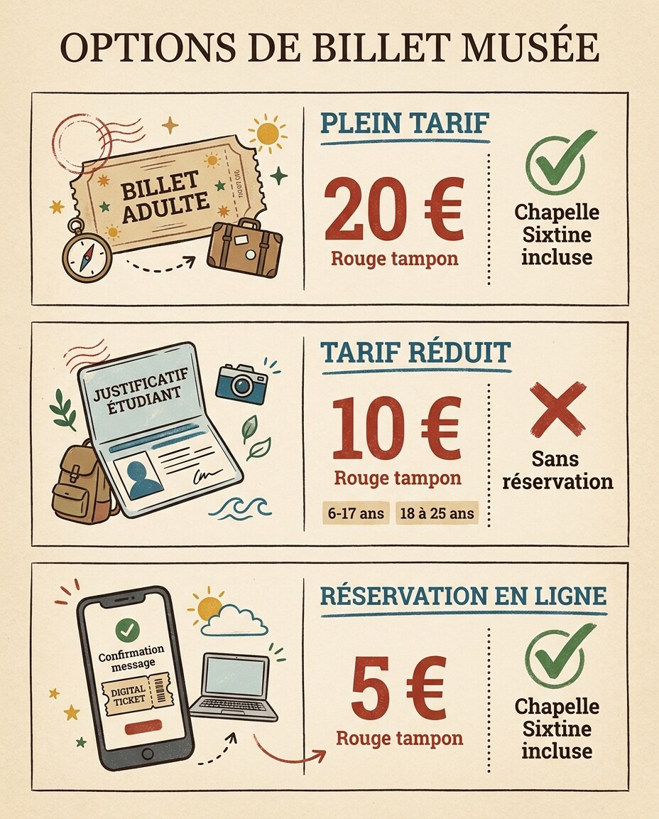 Infographie : comparatif vertical des différents billets avec critères et évaluations