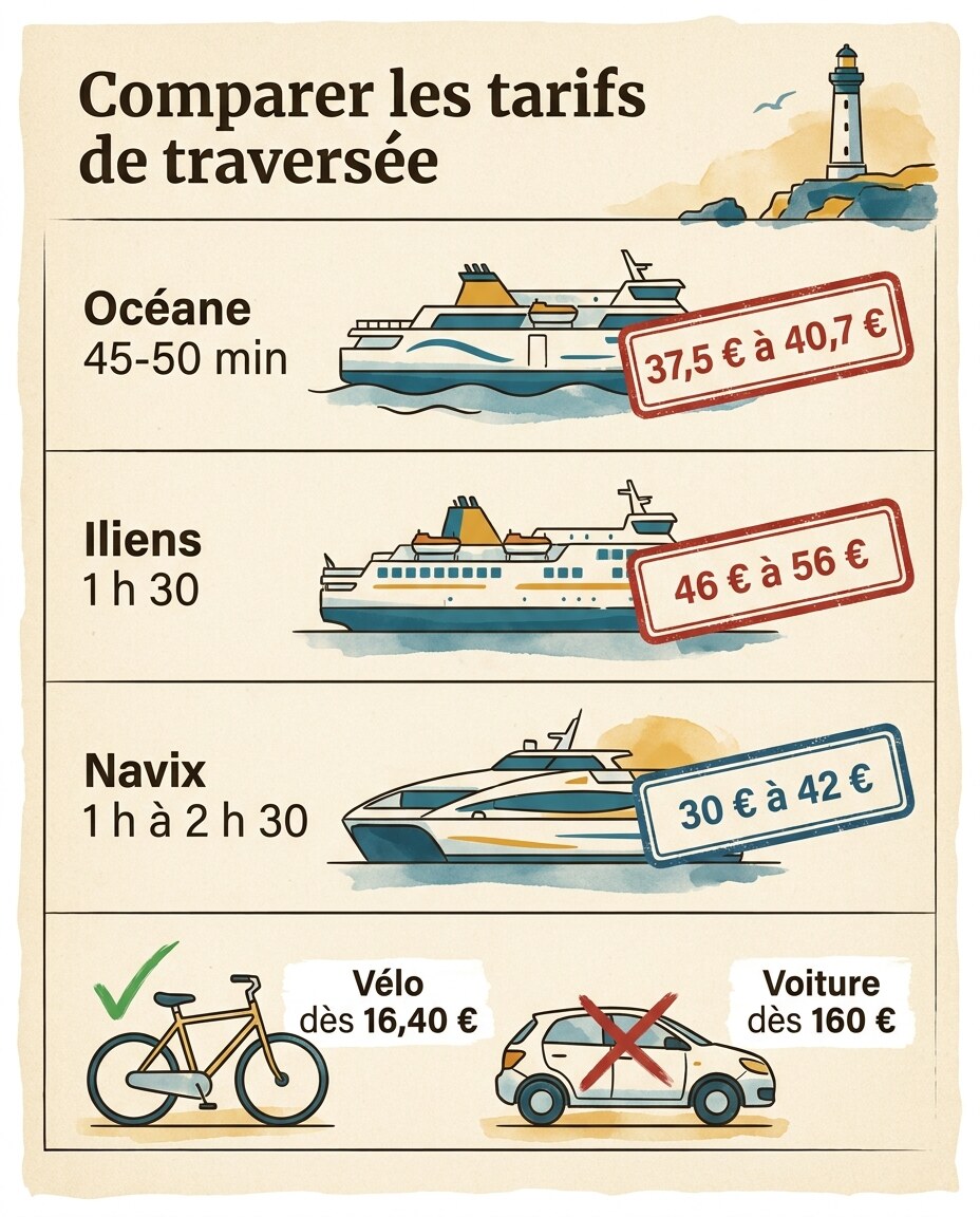 Infographie : comparatif présenté en rangées avec coches vertes et croix rouges