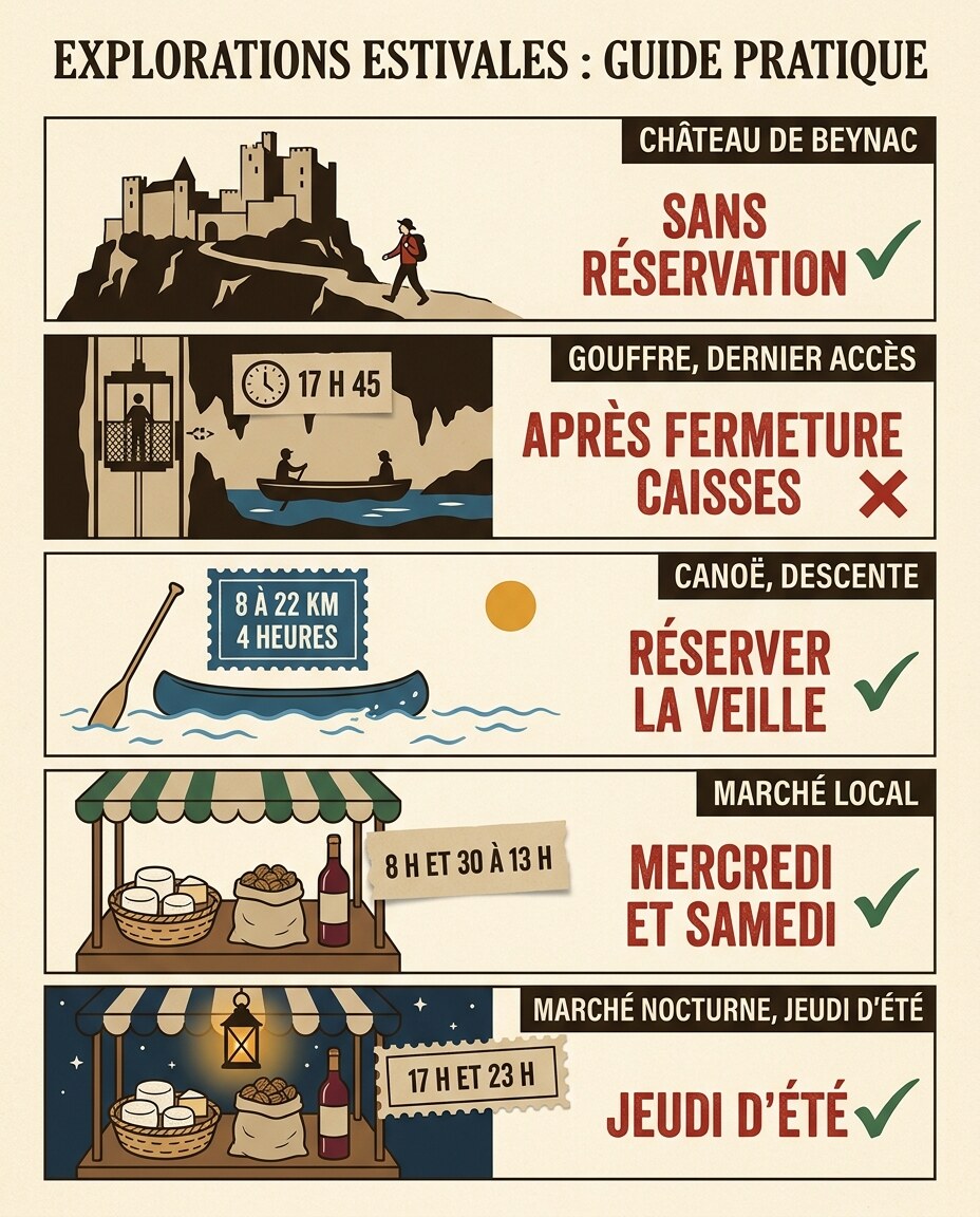 Infographie : comparatif en cinq rangées empilées avec coches vertes et croix rouges