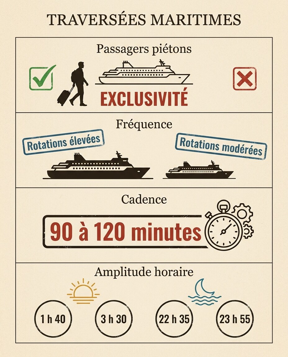 Infographie : comparatif en rangées verticales avec coches vertes et croix rouges.