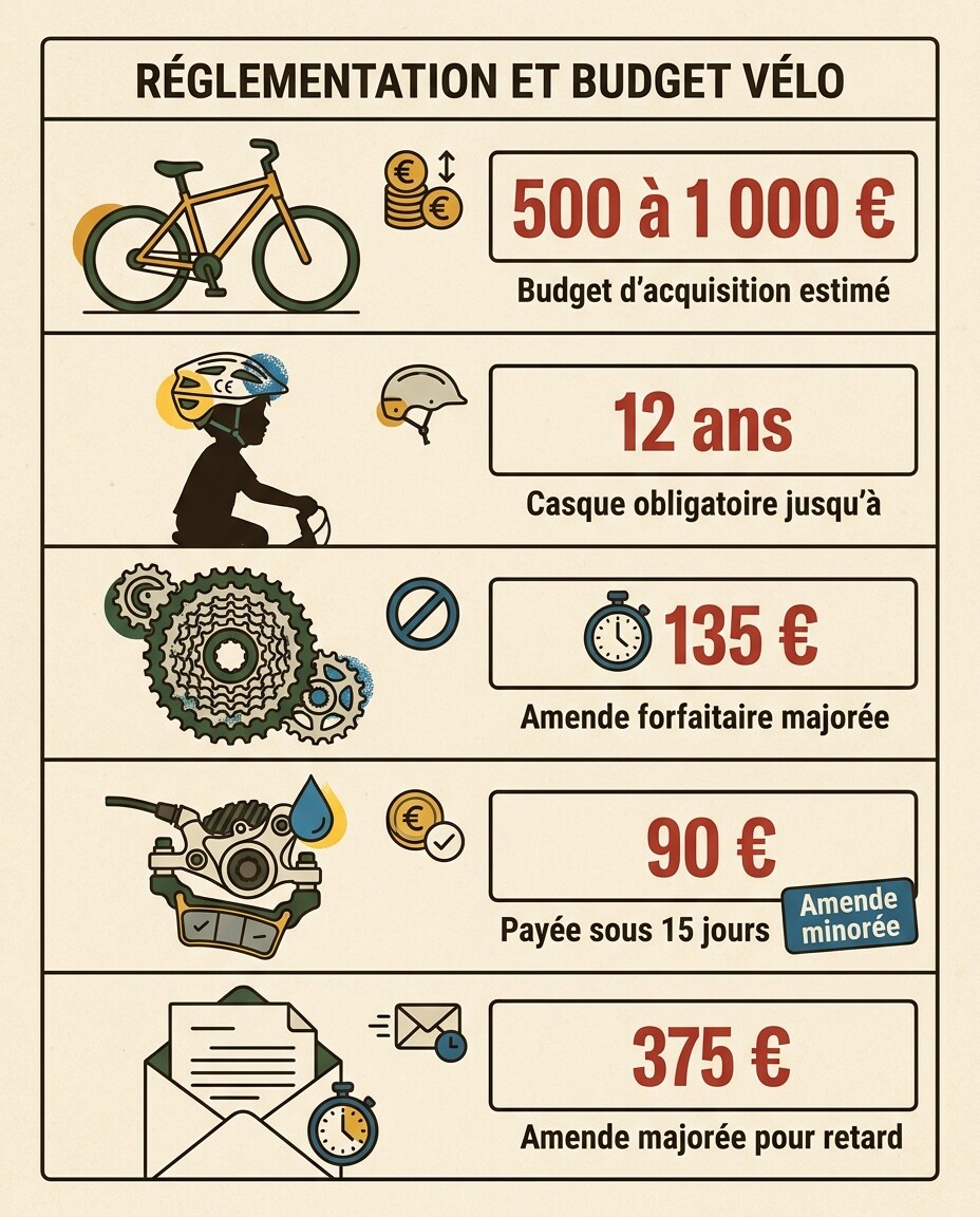 Infographie : liste verticale de repères chiffrés avec illustrations vectorielles sur fond kraft