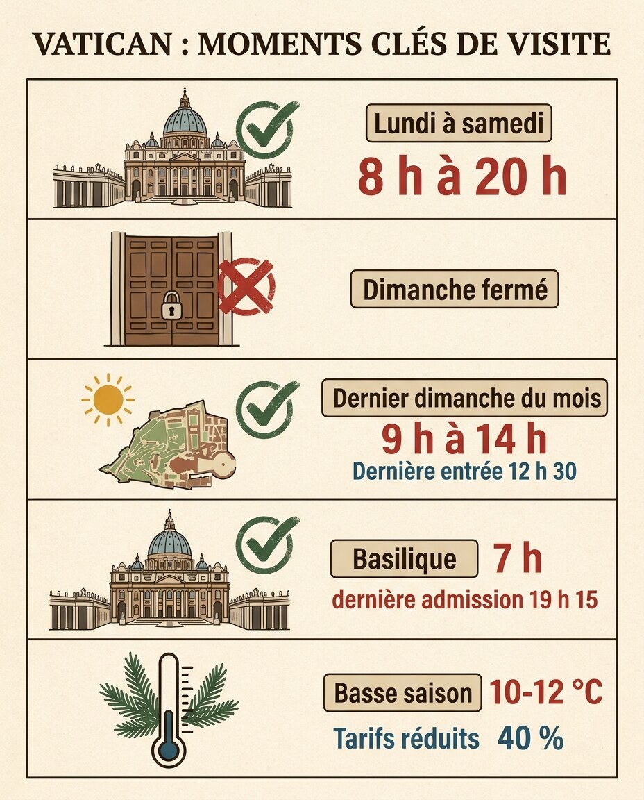Infographie : comparatif vertical des horaires présenté en rangées avec critères