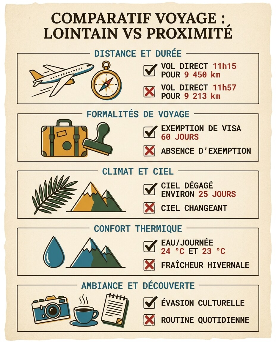 Infographie : comparatif en rangées verticales avec coches vertes et croix rouges.