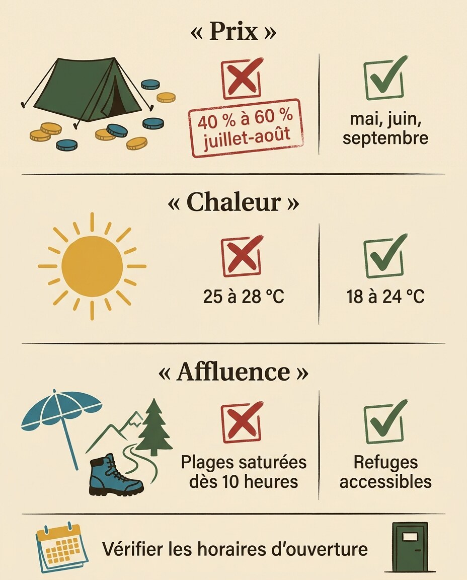 Infographie : comparatif en rangées empilées verticales avec coches vertes et croix rouges.
