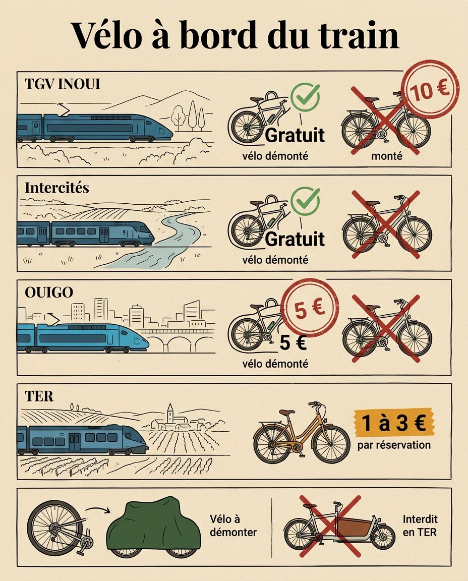 Infographie : comparatif présenté en rangées avec coches vertes et croix rouges