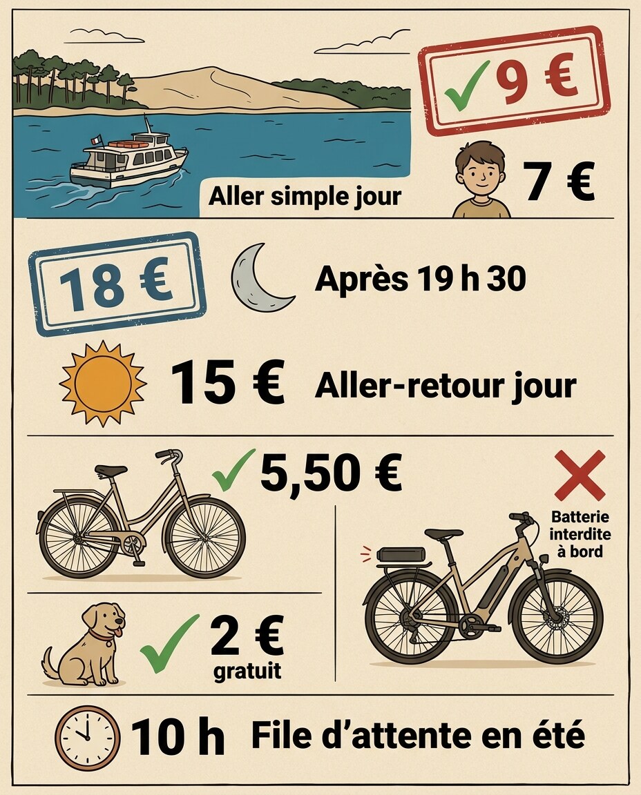 Infographie : comparatif en rangées avec coches vertes et croix rouges par critères.